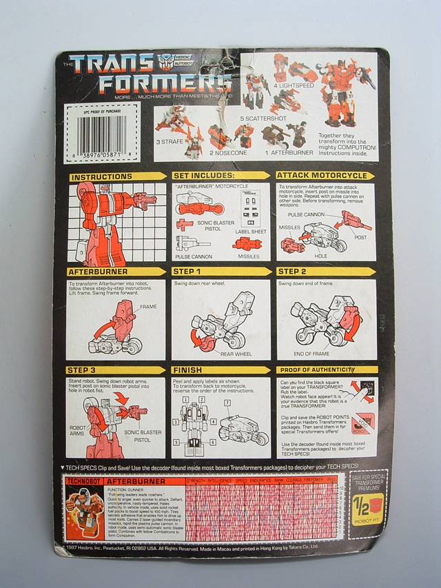 Afterburner Combiner Vintage Transformers G1