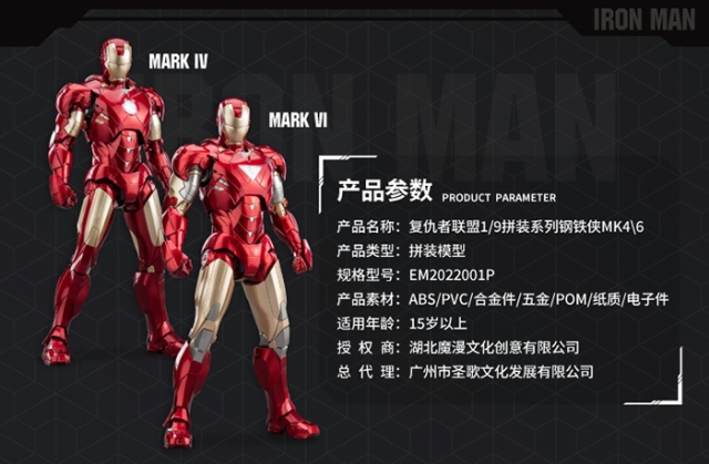 Iron Man Mark 4 and Mark 6 1/9 Scale Model Kit | Avengers | E-Model
