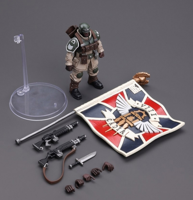 Astra Militarum Cadian Command Squad Veteran with Regimental Standard 1/18 Scale | Warhammer 40K | Joy Toy