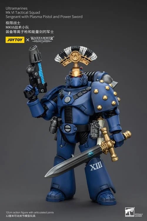 Ultramarines MKVI Tactical Squad Sergeant with Plasma Pistol and Power Sword 1/18 Scale | Warhammer 40K: The Horus Heresy | Joy Toy