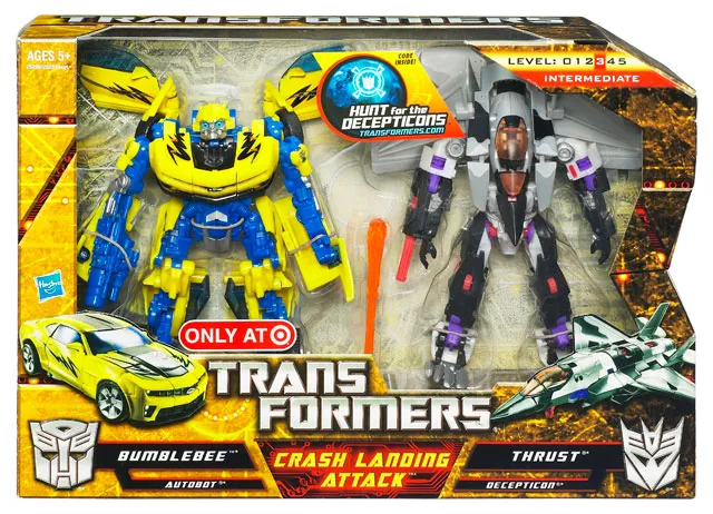 Crash Landing Attack Exclusive Bumblebee vs Thrust  Deluxe Class | Transformers Hunt for the Decepticons HFTD