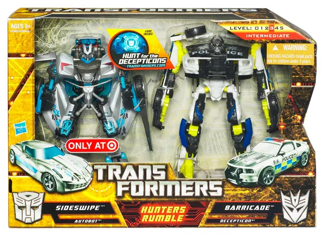 Hunters Rumble Exclusive Sideswipe vs Barricade  Deluxe Class | Transformers Hunt for the Decepticons HFTD