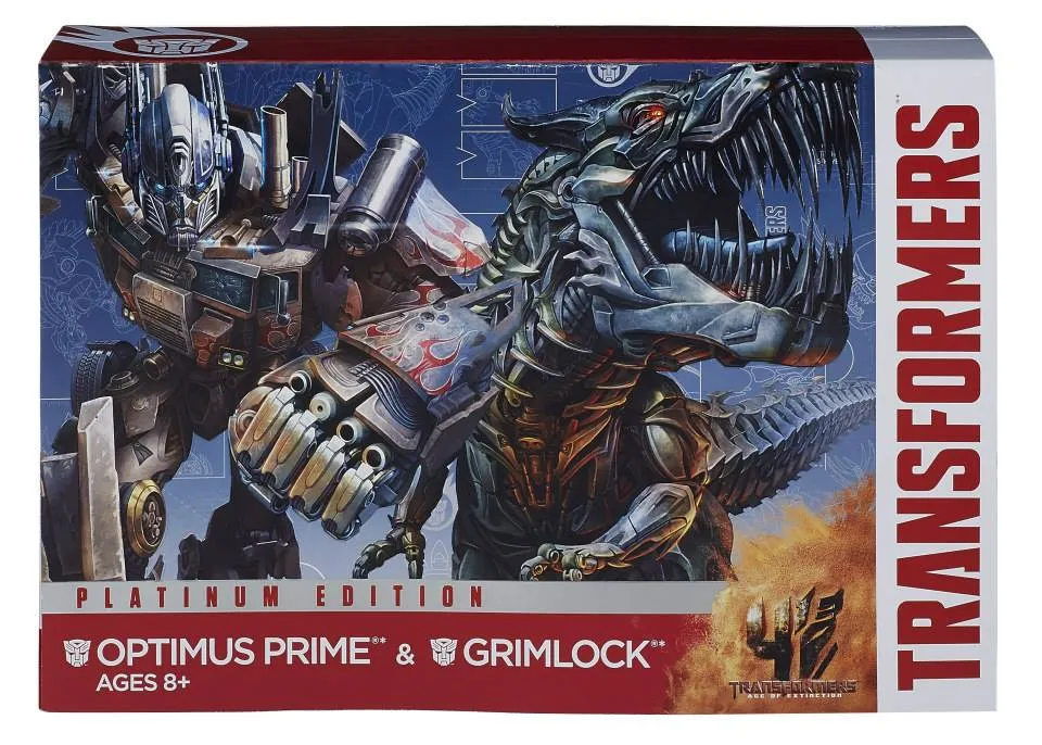 Voyager Class Optimus Prime Evasion Mode and Grimlock Set of 2 | Transformers 4 Age of Extinction AOE Platinum Edition