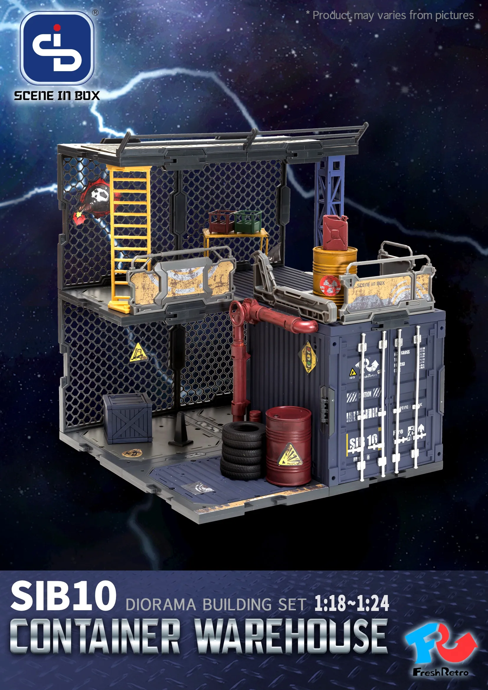SIB-10 Container Warehouse Diorama Building Set | Scene in Box | Fresh Retro