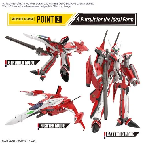 YF-29 Durandal Valkyrie Alto Saotome 1/100 Scale High Grade Model Kit | Macross Frontier | Bandai Spirits