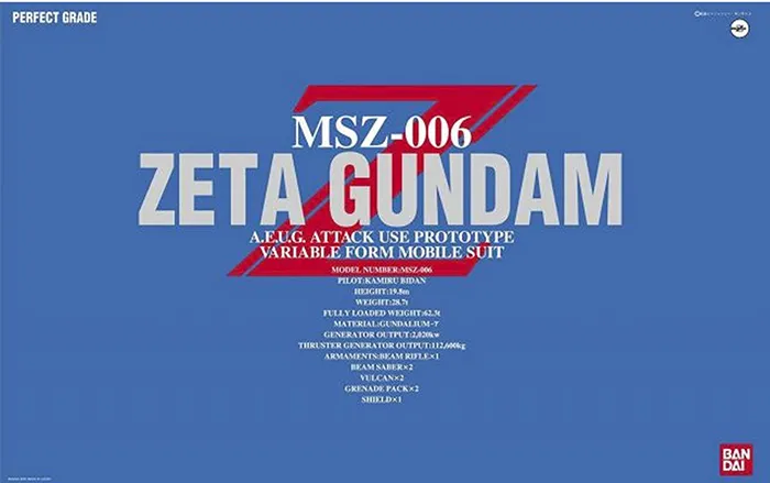 MSZ-006 Zeta Gundam Perfect Grade 1/60 Scale Model Kit | Mobile Suit Zeta Gundam | Bandai Tamashii Nations
