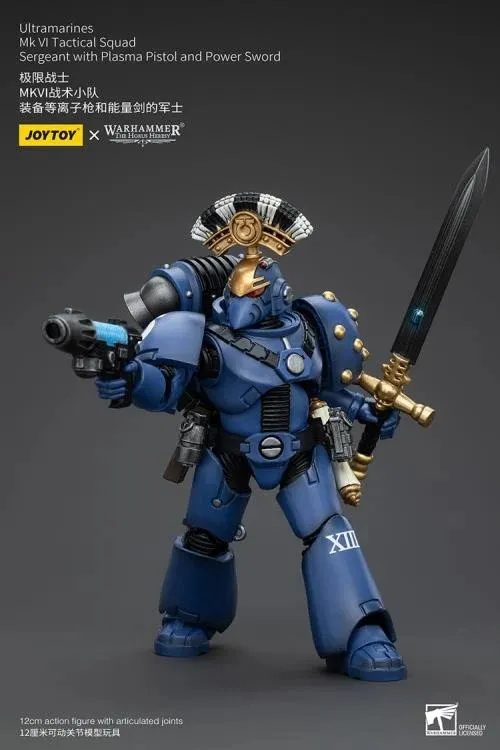 Ultramarines MKVI Tactical Squad Sergeant with Plasma Pistol and Power Sword 1/18 Scale | Warhammer 40K: The Horus Heresy | Joy Toy