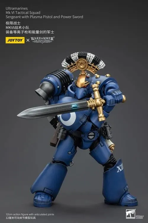 Ultramarines MKVI Tactical Squad Sergeant with Plasma Pistol and Power Sword 1/18 Scale | Warhammer 40K: The Horus Heresy | Joy Toy
